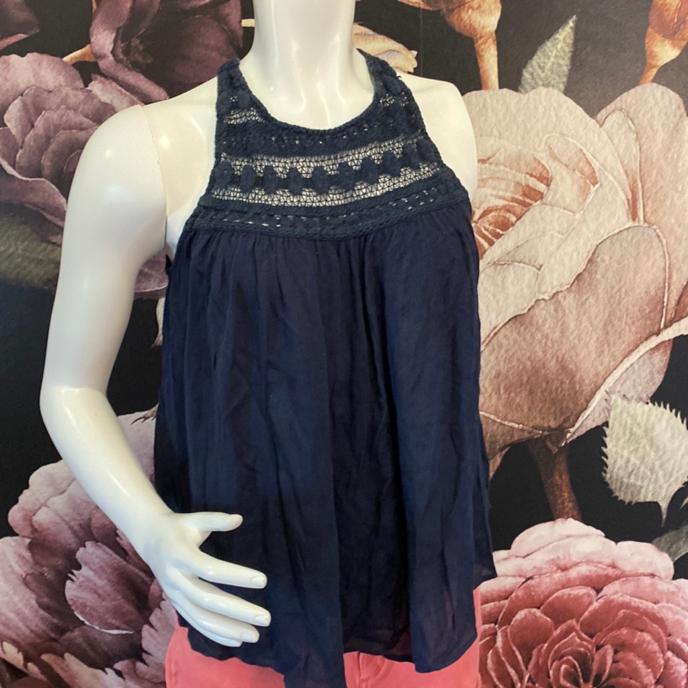 Dark Blue Crochet Top Tank ( large but fits medium )